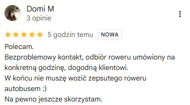 Opinia klienta CycloPick w Google